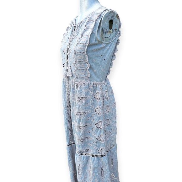 Sea New York Embroidered Sleeveless Midi Dress Pale Blue Grey Size 2 - Picture 12 of 16